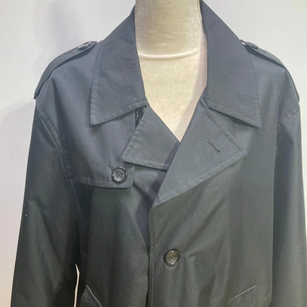 Tommy Hilfiger‎ Womens Black Trench Coat Button Front Rain Jacket Collared L